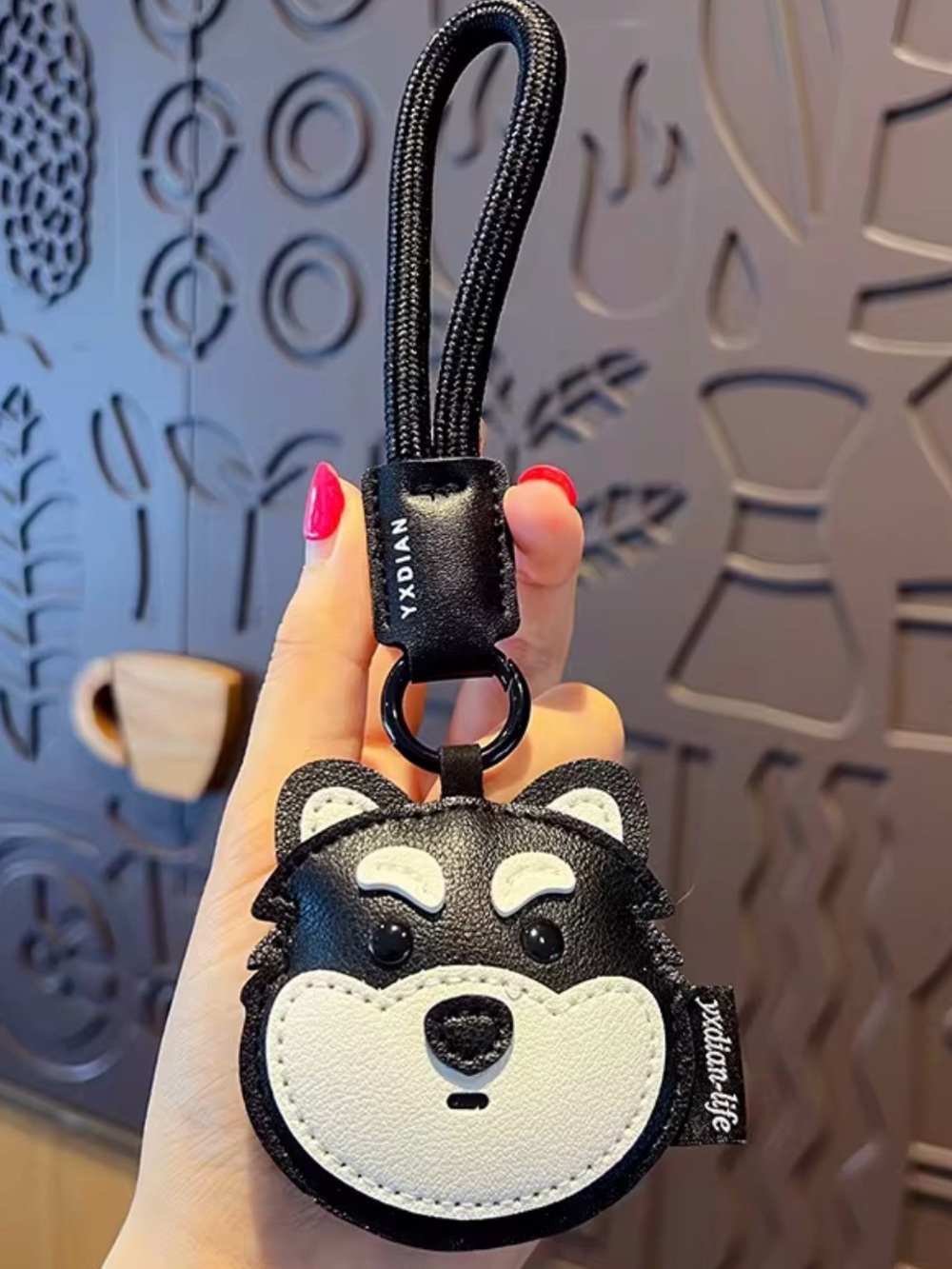Black and White Husky Keychain Wrist Strap -